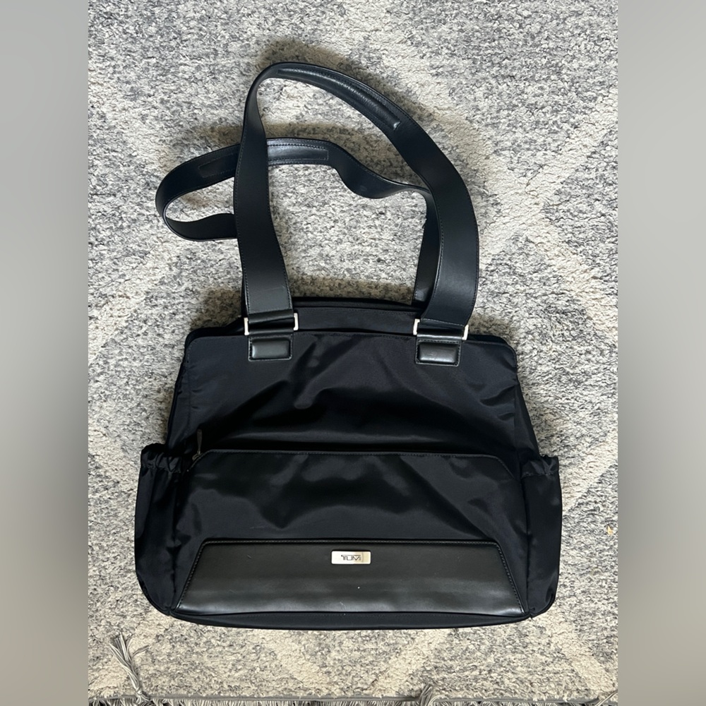 TUMI Leather Trimmed Shoulder Bag- Black